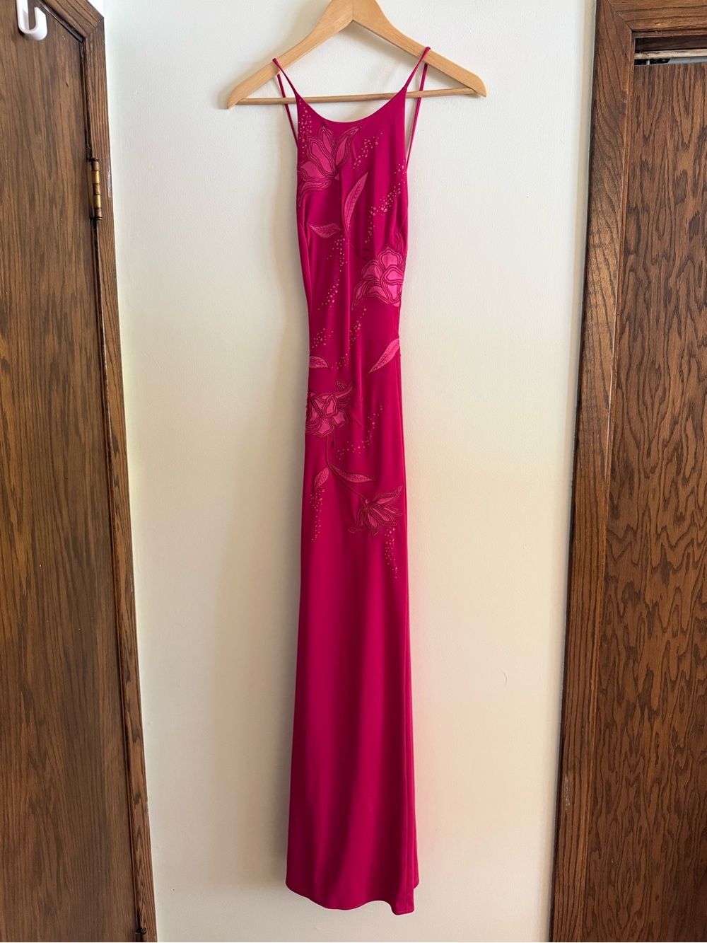 Fuchsia Pink Floral Embroidered Maxi Dress Beaded Gown Formal High Neck Formal 6 - Picture 10 of 11